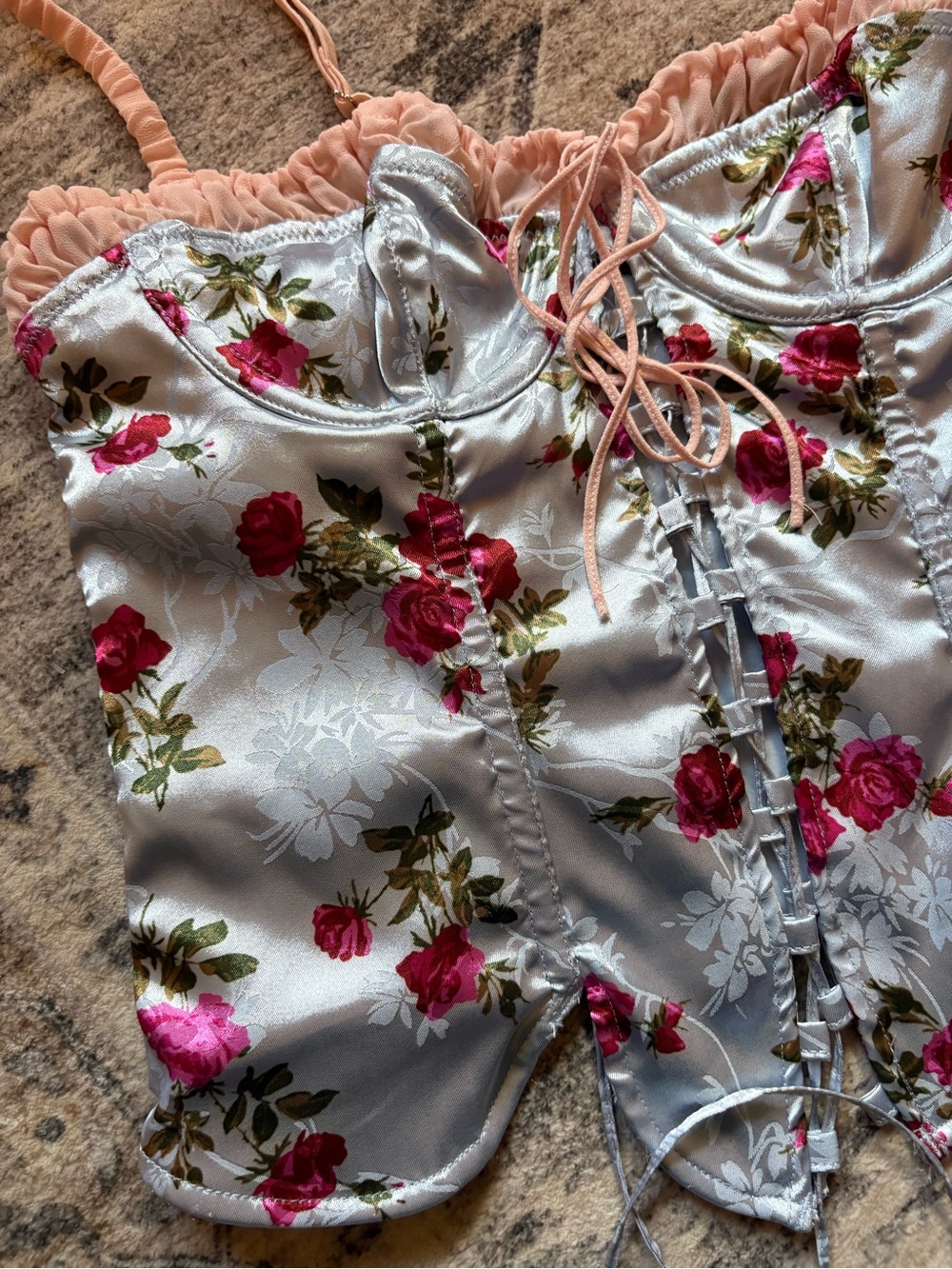 UO urban outfitters Out From Under Juliette Lace-Up Corset floral M coquette - Picture 5 of 10